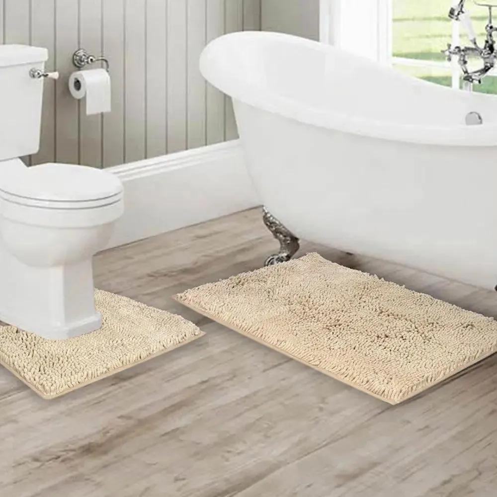 Lushomes Chenille Angora 2200 GSM No-Slip Bath Mat Set