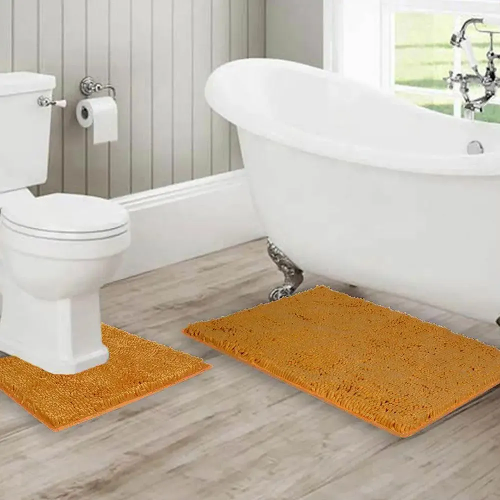 Lushomes Chenille Beeswax Bathmat Set with High Pile Microfiber