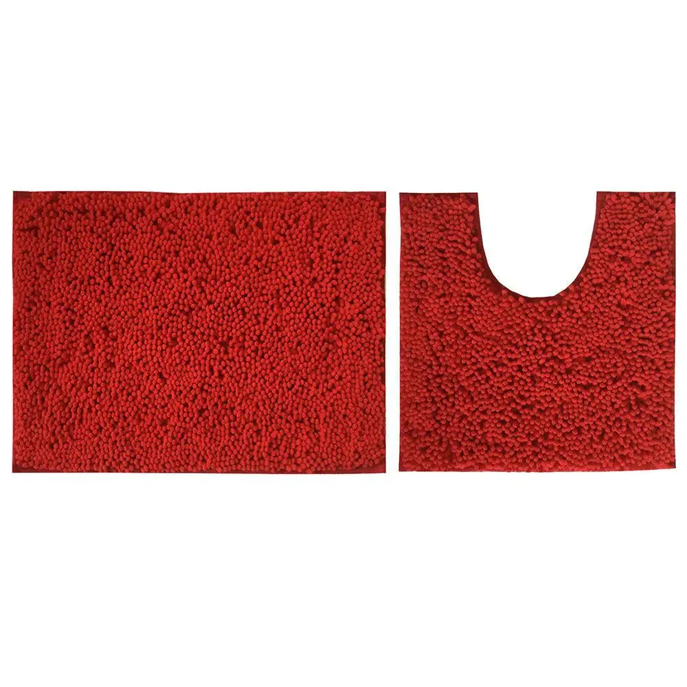Lushomes Chenille Rococco Red Synthetic Bathmat Set