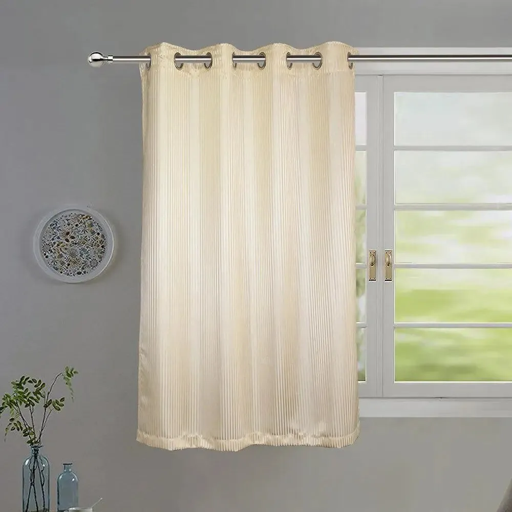 Lushomes Cream Striped Blackout Window Curtain with 8 Metal Eyelets