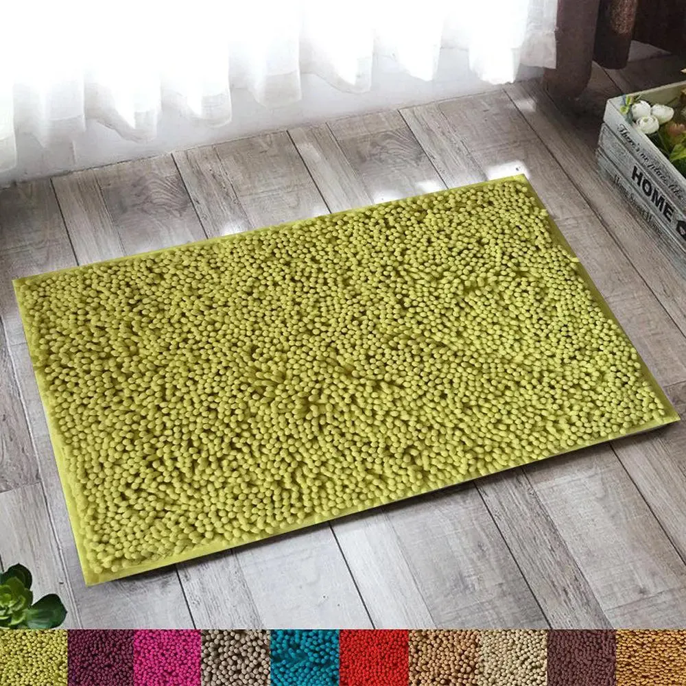 Lushomes Green No-Slip 2200 GSM Bathmat with High-Pile Microfiber