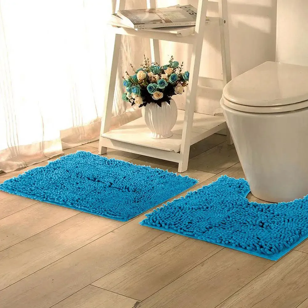 Lushomes High Pile Microfiber Bathroom Rug Set with Synthetic Backing