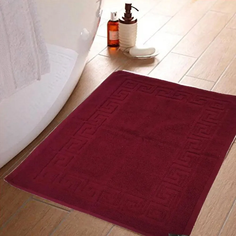 Lushomes Maroon Cotton Bathmat with Greek Border