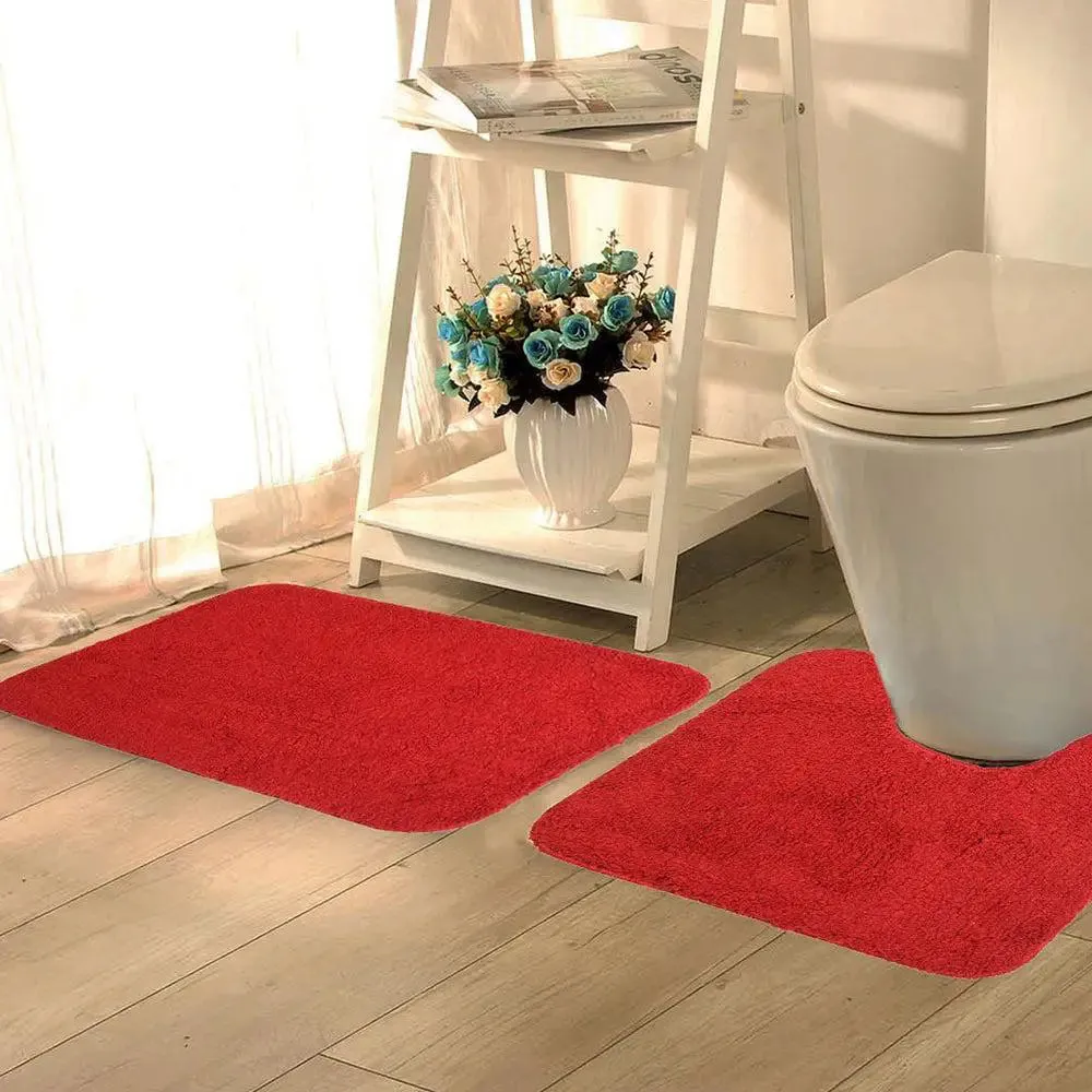 Lushomes Maroon Thick 1800 GSM Bathmat Set with High Pile Microfiber
