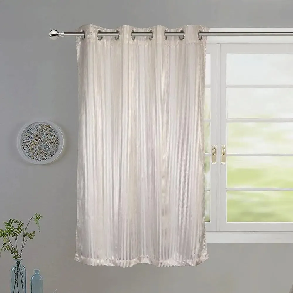 Lushomes Off-White Striped Blackout Window Curtain with 8 Metal Eyelets