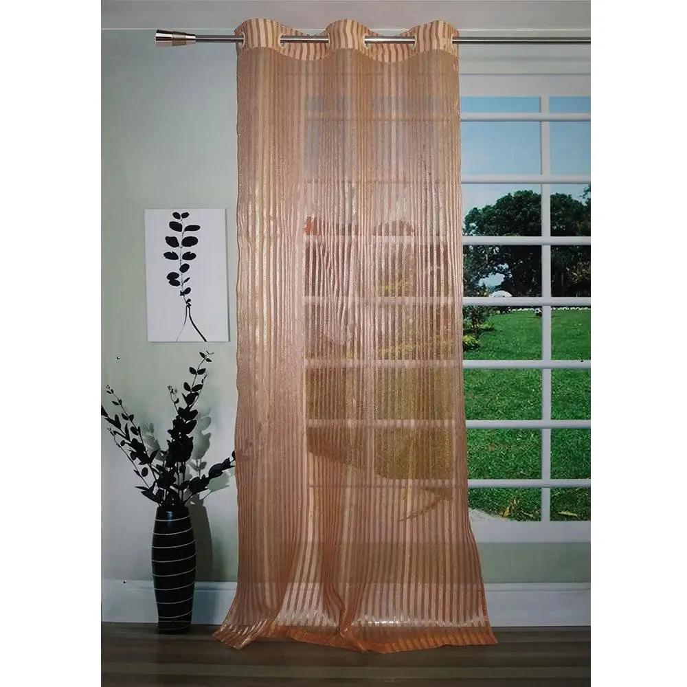Lushomes Orange Sheer Curtains with Stripes for Long Doors (48 x 108 inches, Single pc)
