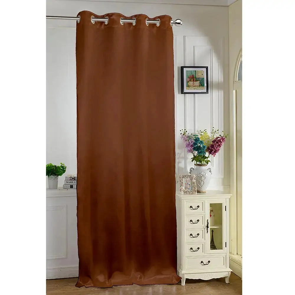 Lushomes Polyester Chocolate Brown Satin Plain Long Door Curtain with 8 Metal Eyelets (54 x 108 inches, Single pc)