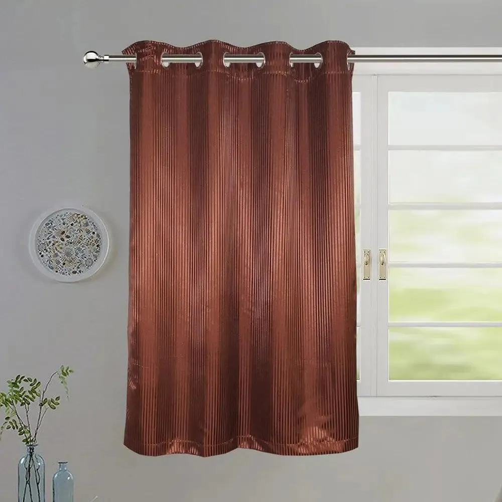 Lushomes Polyester Chocolate Brown Striped Blackout Window Curtain