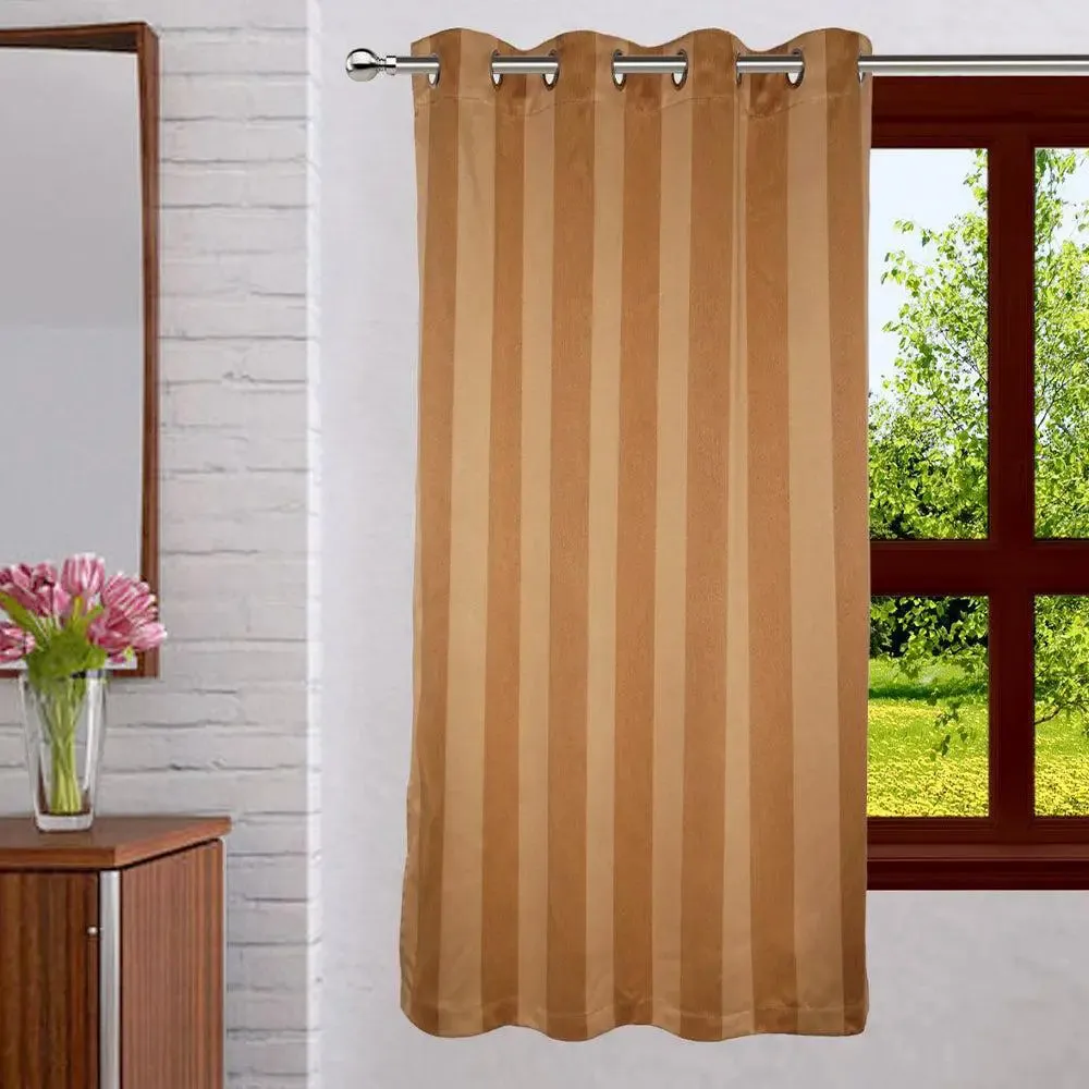 Lushomes Polyester Gold Striped Blackout Window Curtain