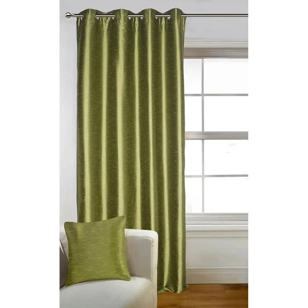 Lushomes Polyester Green Art Silk Long Door Curtain with Polyester Lining ( 54 x 108 Inches, Pack of 1)