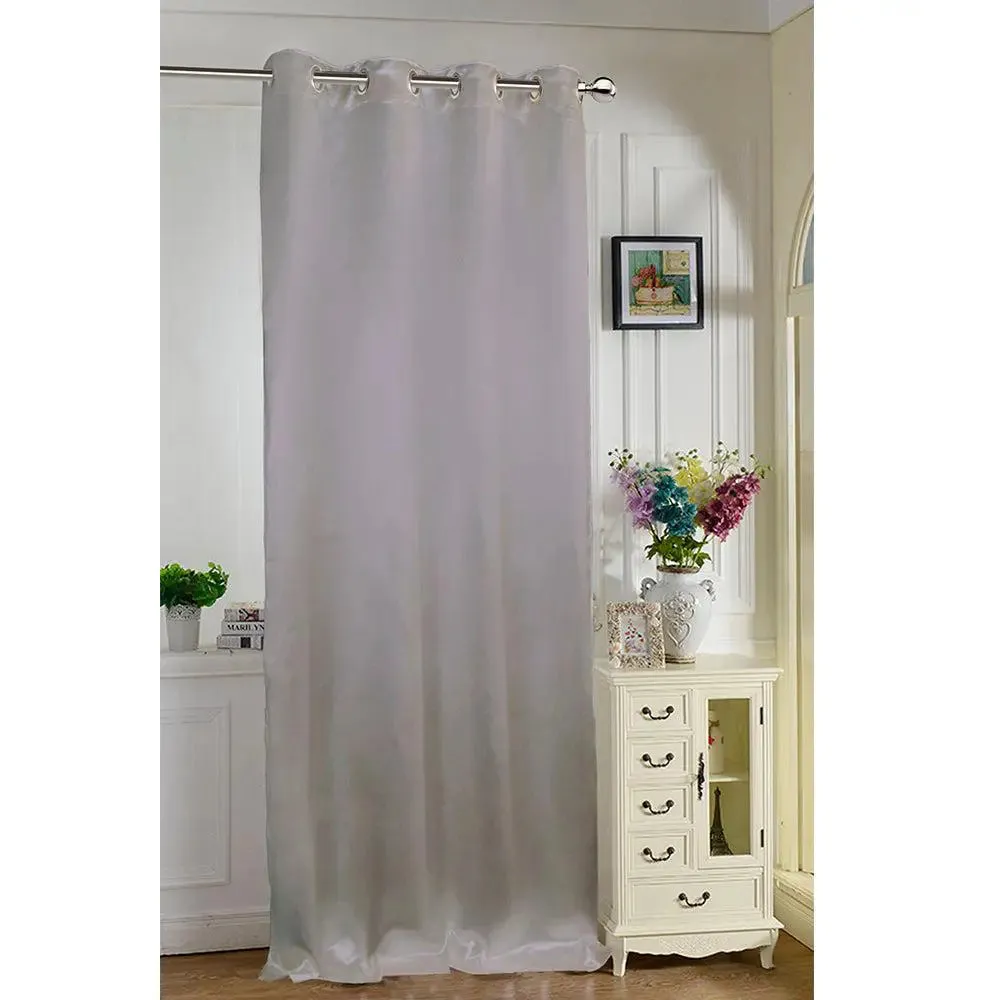 Lushomes Polyester Grey Satin Plain Long Door Curtain with 8 Metal Eyelets (54 x 108 inches, Single pc)
