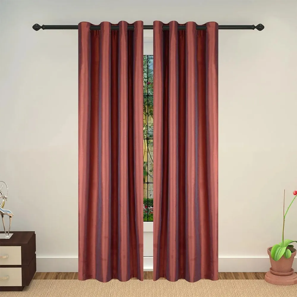 Lushomes Polyester Maroon Art Silk Long Door Curtain with Polyester Lining ( 54 x 108 Inches, Pack of 1)