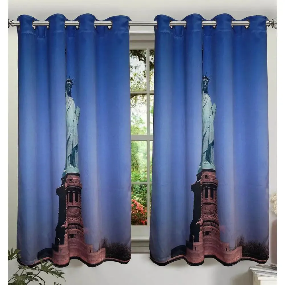 Lushomes Polyester Multicolour 3D Printed Statue of Liberty Curtains