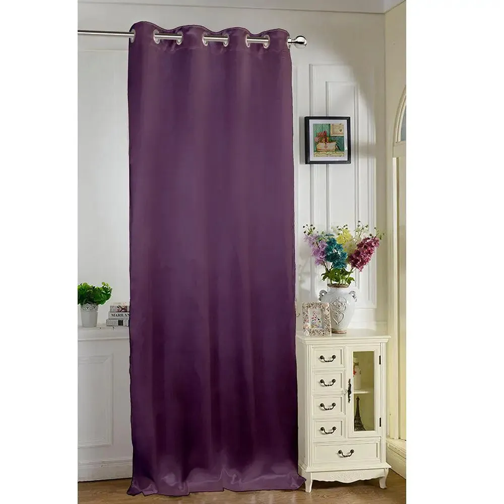 Lushomes Polyester Purple Satin Plain Long Door Curtain with 8 Metal Eyelets (54 x 108 inches, Single pc)