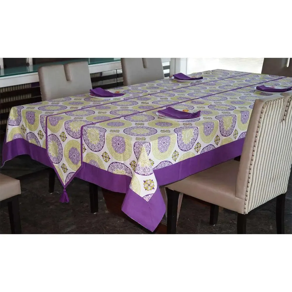 Lushomes Purple Digital Printed 6 Seater Small Cotton Table Linen Set (Pack of 8)