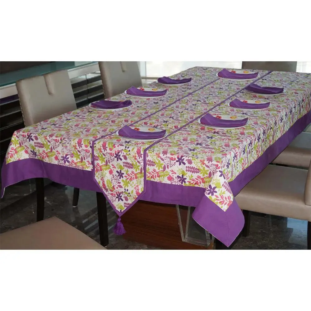 Lushomes Purple Rain Printed 8 Seater Table Linen Set (Pack of 10)
