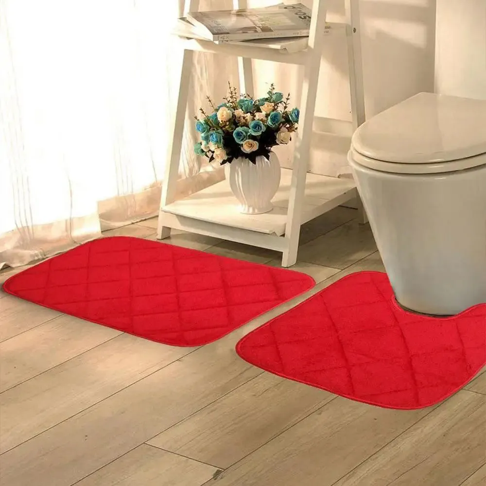 Lushomes Red Super-Soft Memory Foam Bathmat Set