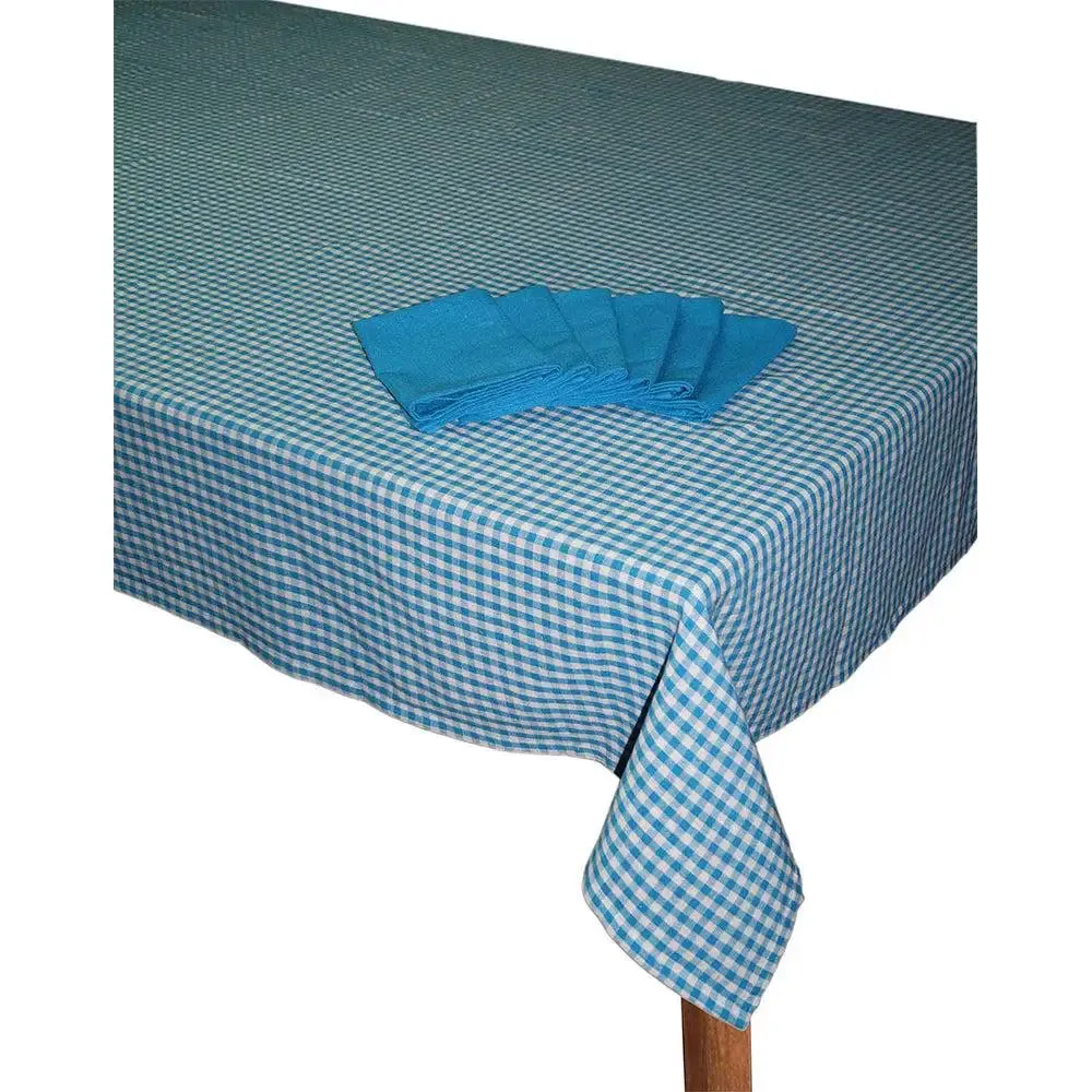 Lushomes Turquoise Blue Cotton Dining Table Covers with Table Napkins (Pack of 12)