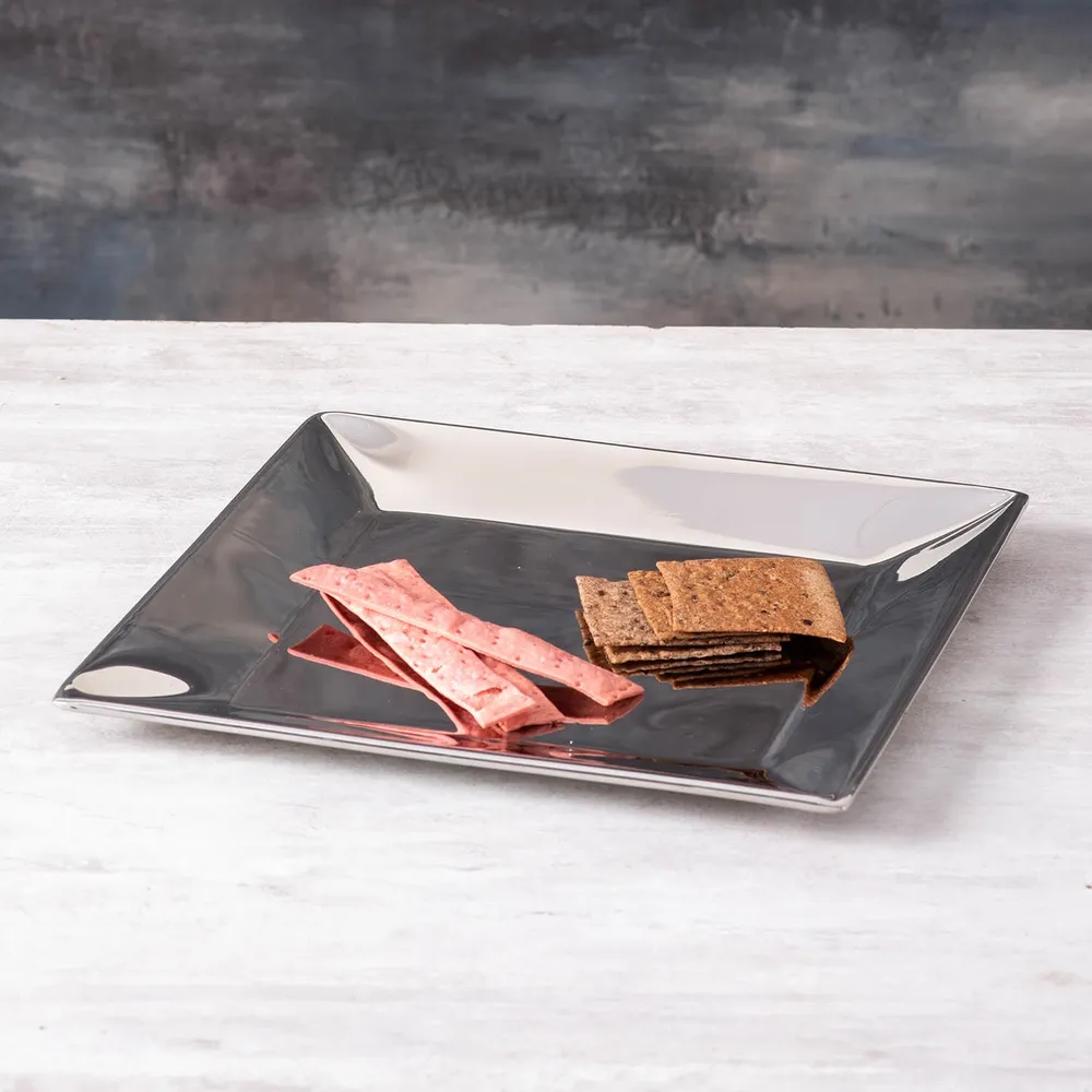 Lustrous Silver Stainless Steel Serving Tray