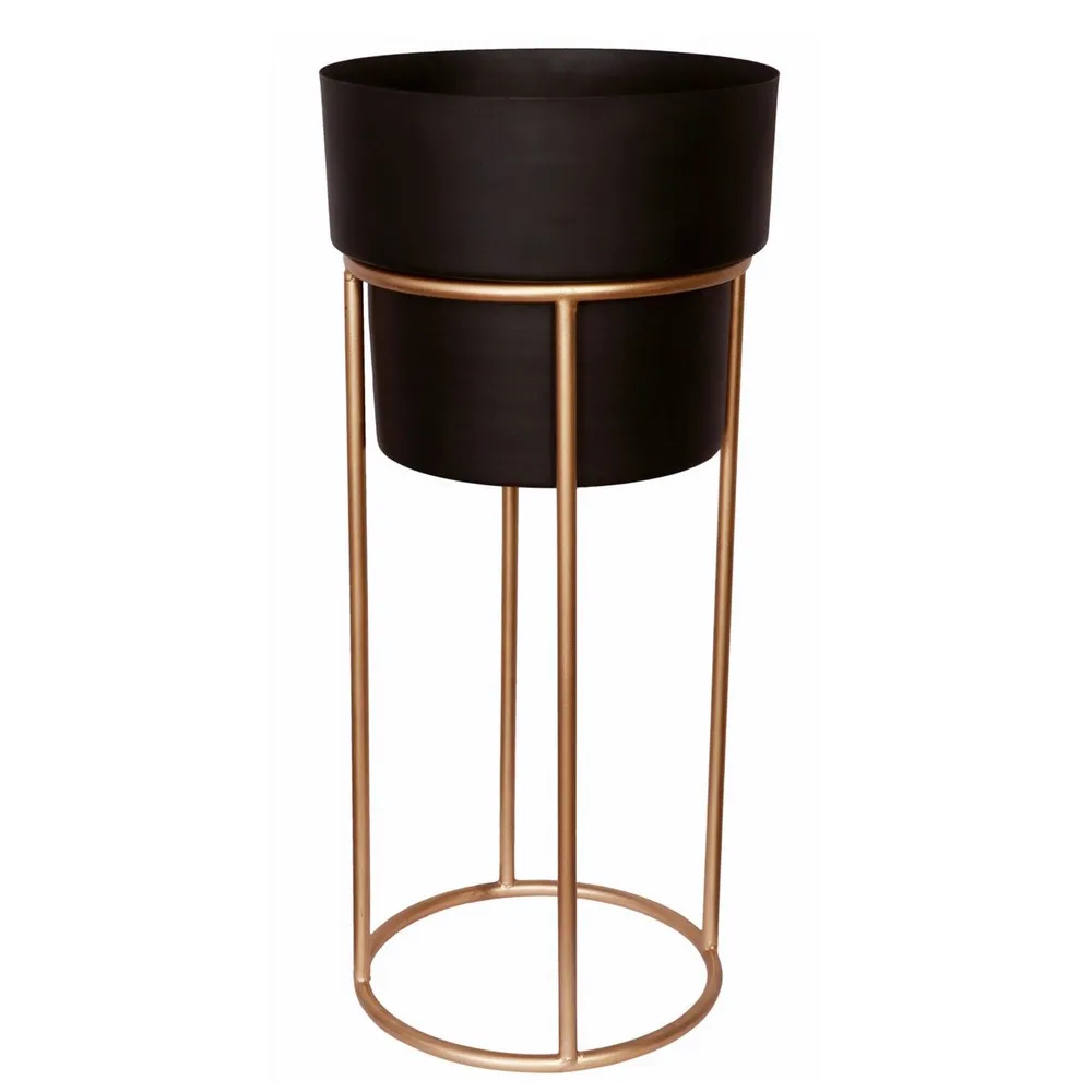 Lux Black & Gold Metal Planter with Stand-Large