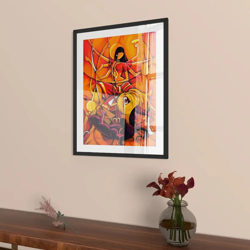 Maa Durga Modern Art Framed Wall Painting
