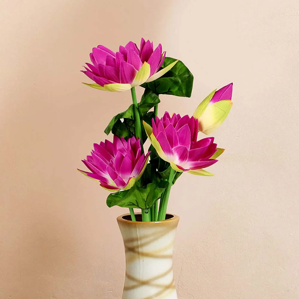 Magenta Pink Artificial Lotus Lily Flower Bunch
