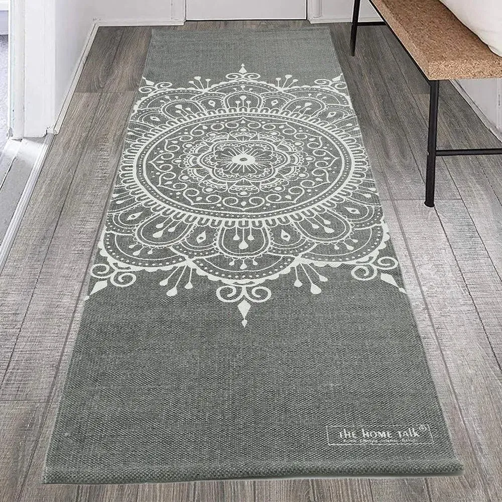 Mandala Art Grey Cotton Yoga Mat