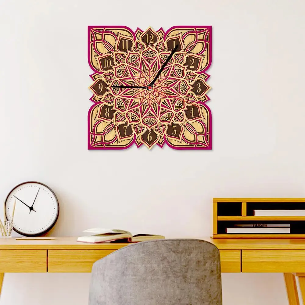 Mandala Floral Designer Multi Layer Wooden Wall Clock