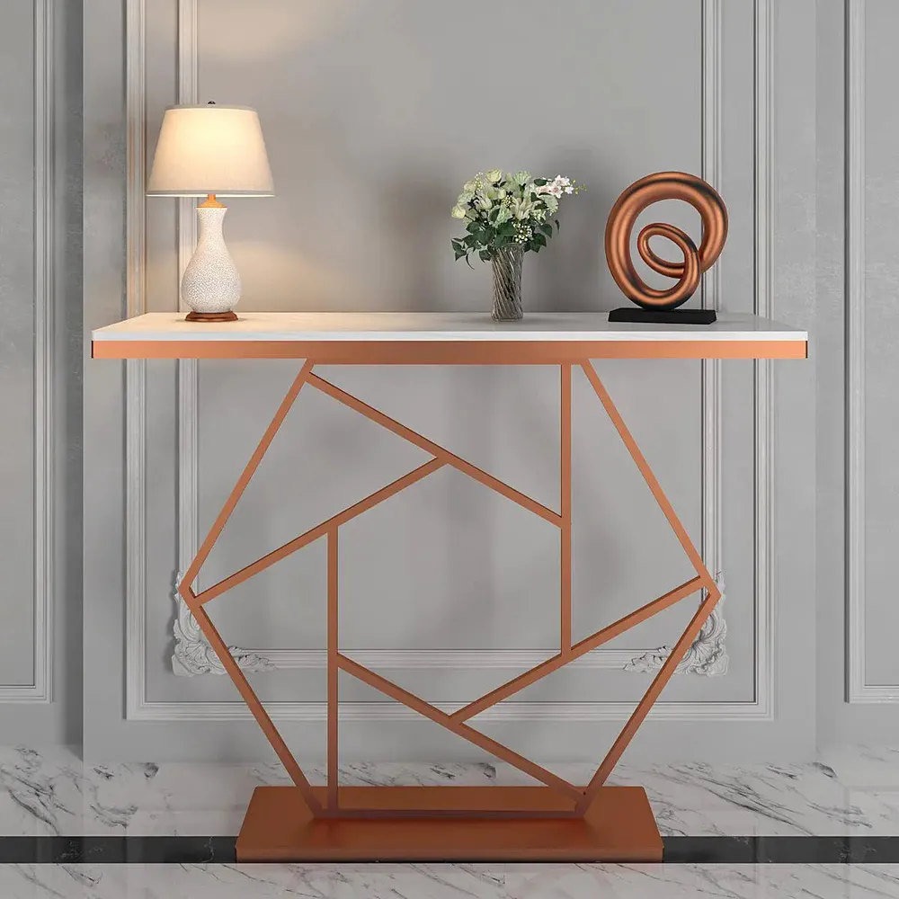 Marble Only For Contemporary Copper Console Table In Hexagonal Design