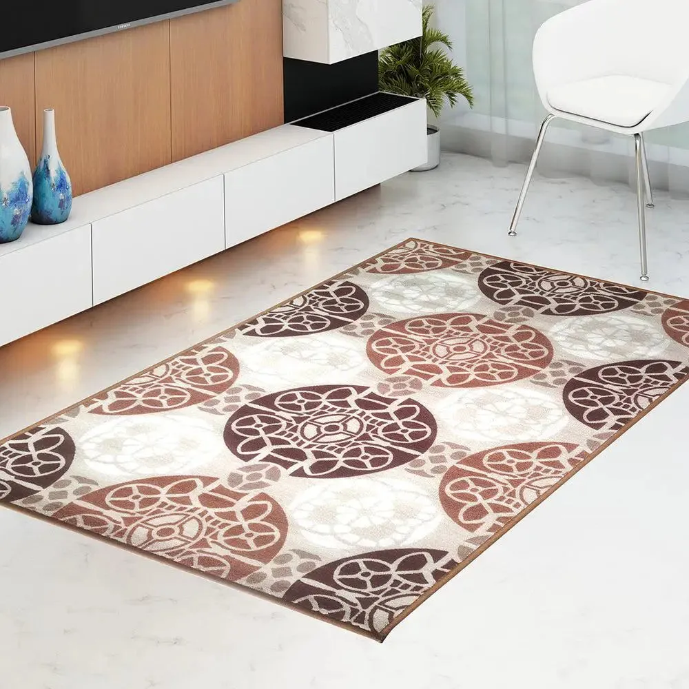 Maroon & Beige Ethnic Circular Printed Premium Area Carpet ( 3 ft x5 ft & 4 ft x 6 ft )