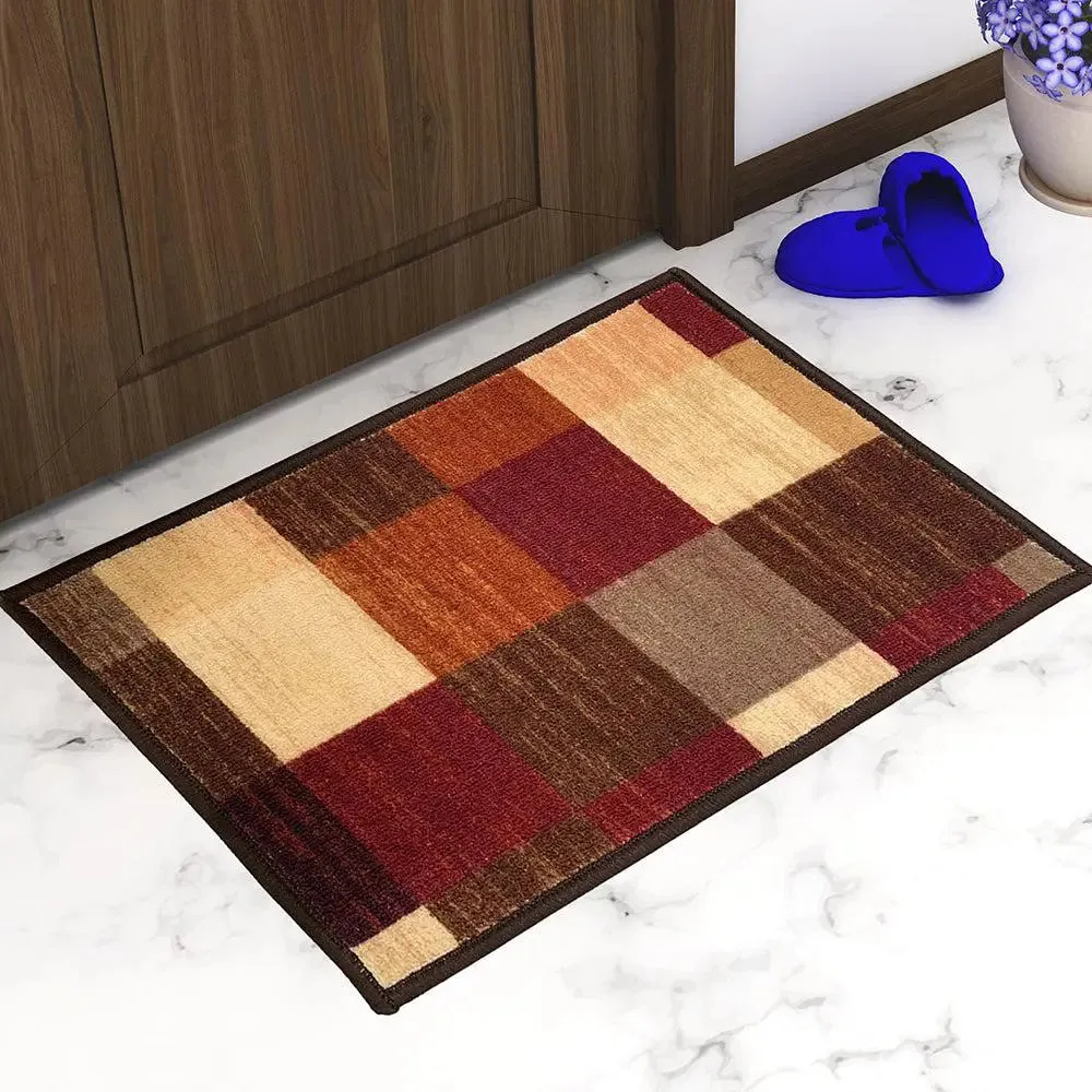 Maroon Color Blocked Printed Premium Doormat (14 X 22 )Inches