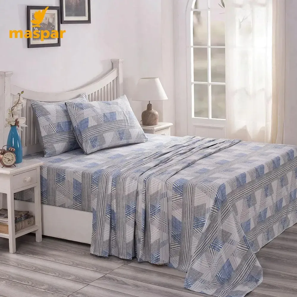Maspar 100% Cotton Blue Bedsheet with 2 Pillow Covers (210 TC) - PBS Nomad Sculpt Maximus Printed