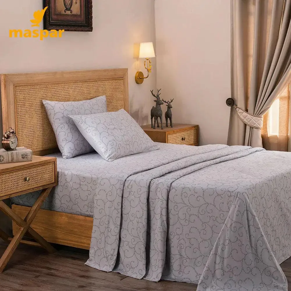 Maspar 100% Cotton Neutral Printed King Size Bedsheet with 2 Pillow Covers (400 TC)-Exotic Heritage Leafy Swirl