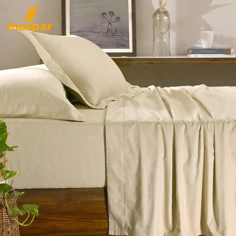 Maspar Regina Self Jacquard 100% Cotton Beige King Size Bedsheet with 2 Pillow Covers (300 TC)