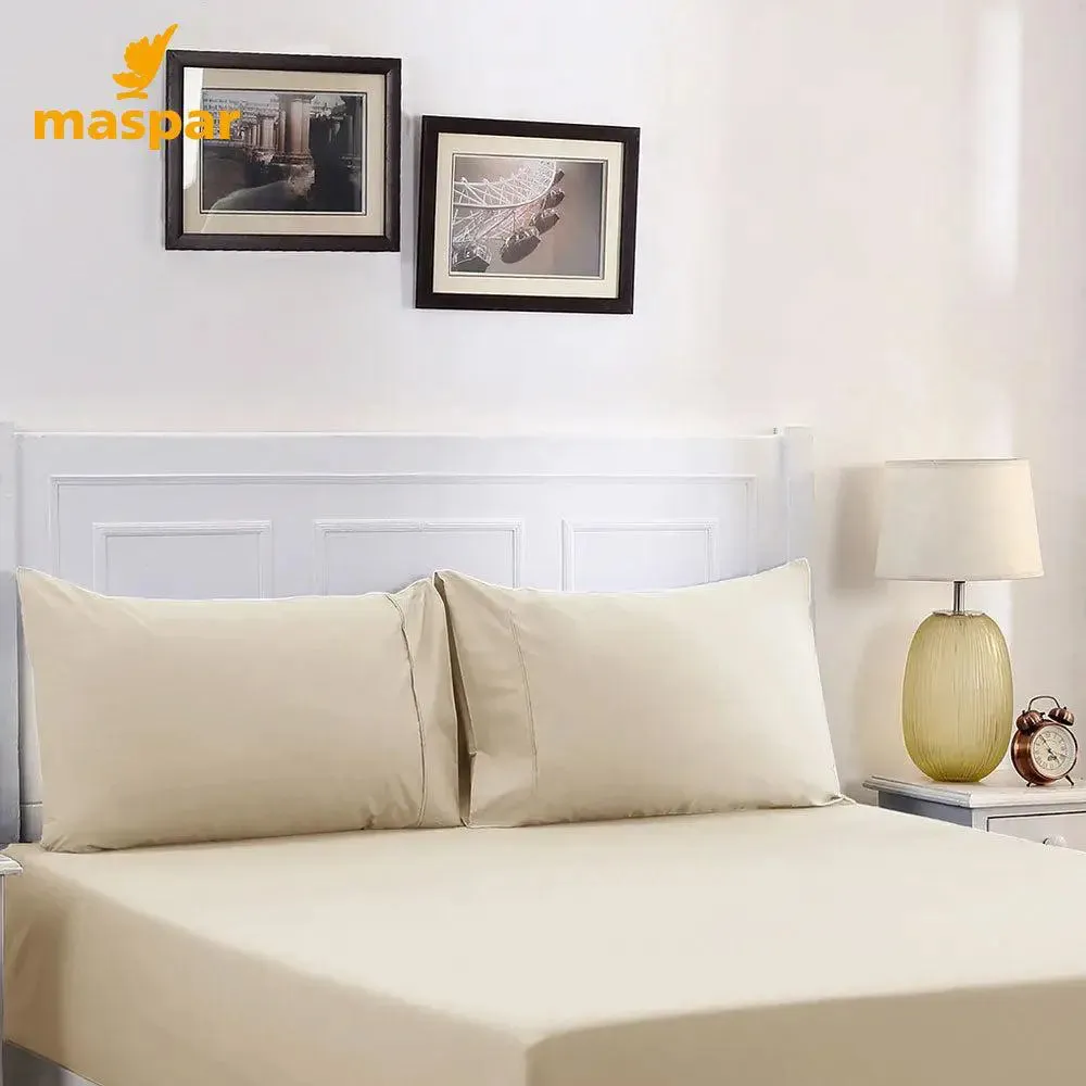 Maspar Slumber Plain Easy Care Percale 100% Cotton Cream Fitted Bedsheet with 2 Pillow Covers (200 TC)
