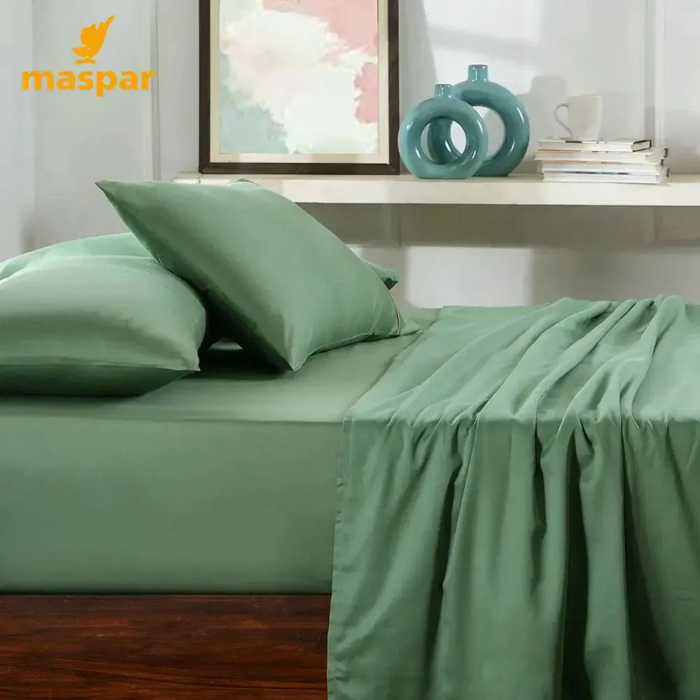Maspar Viola Plain 100% Cotton Sateen Basil Green Bedsheet with 2 Pillow Covers (300 TC)