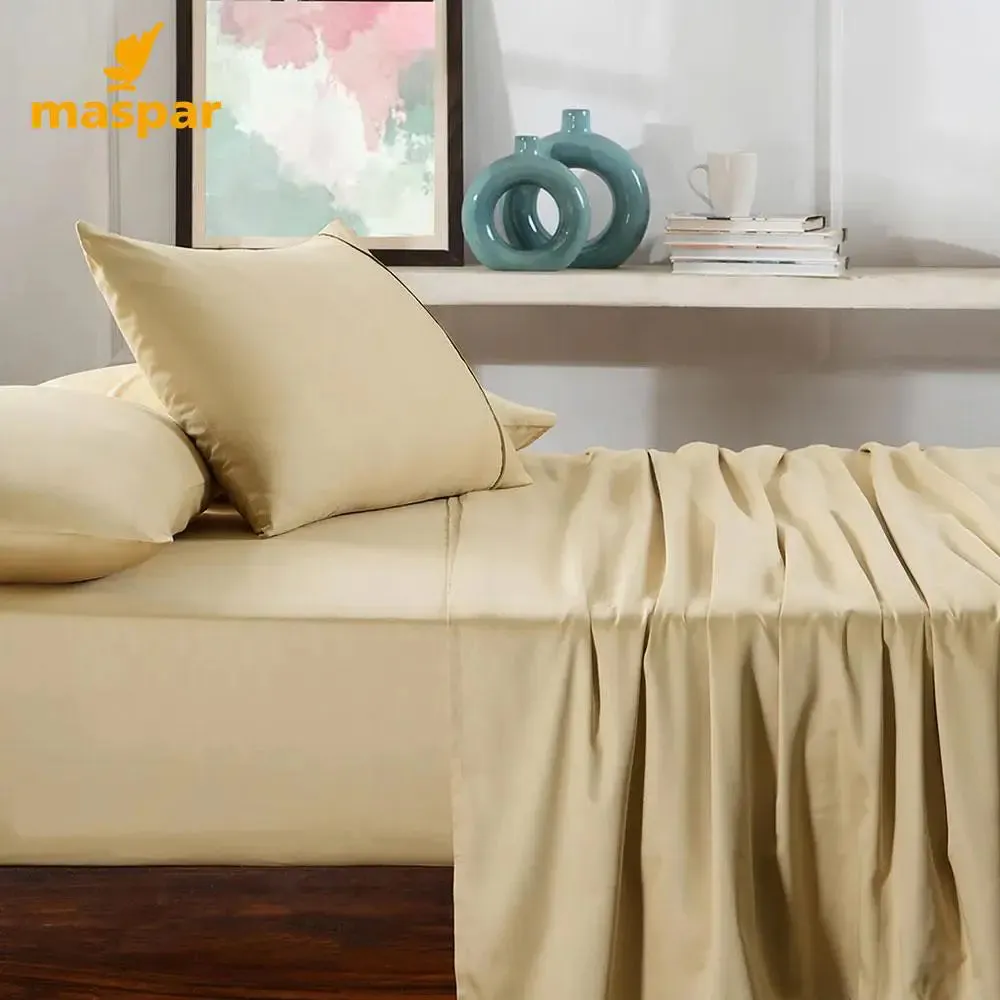 Maspar Viola Plain 100% Cotton Sateen Marzipan Brown Bedsheet with 2 Pillow Covers (300 TC)
