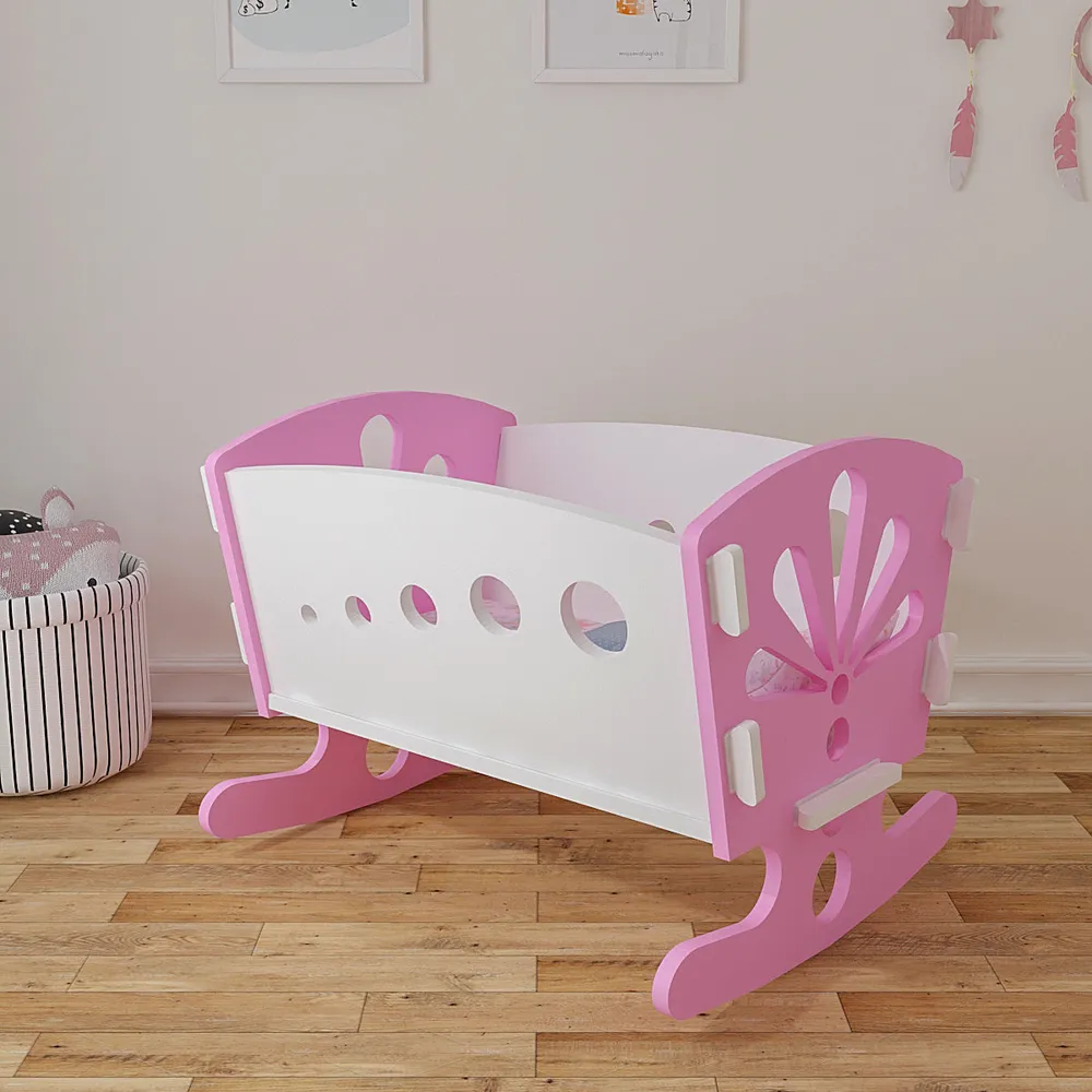 Matte-Finished Pink Termite-Proof Wooden Swing Cradle
