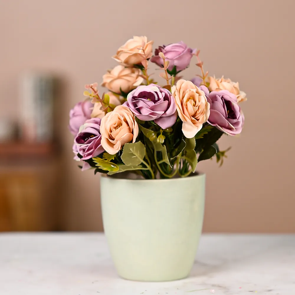 Mauve & Peach Artificial Rose Bunch Set Of 2