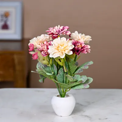 Mauve & White Dahlia Artificial Flowers With Pot