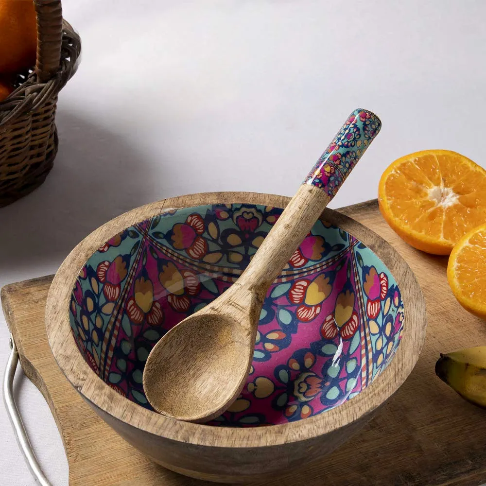 Meenakari Designer Multicolor Wooden Bowl With Spoon