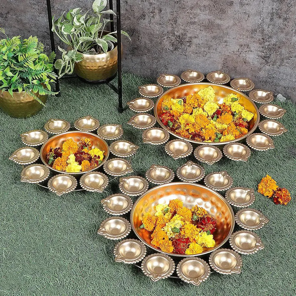 Metallic Urli with Tealight Holders for Home (Set of 3)