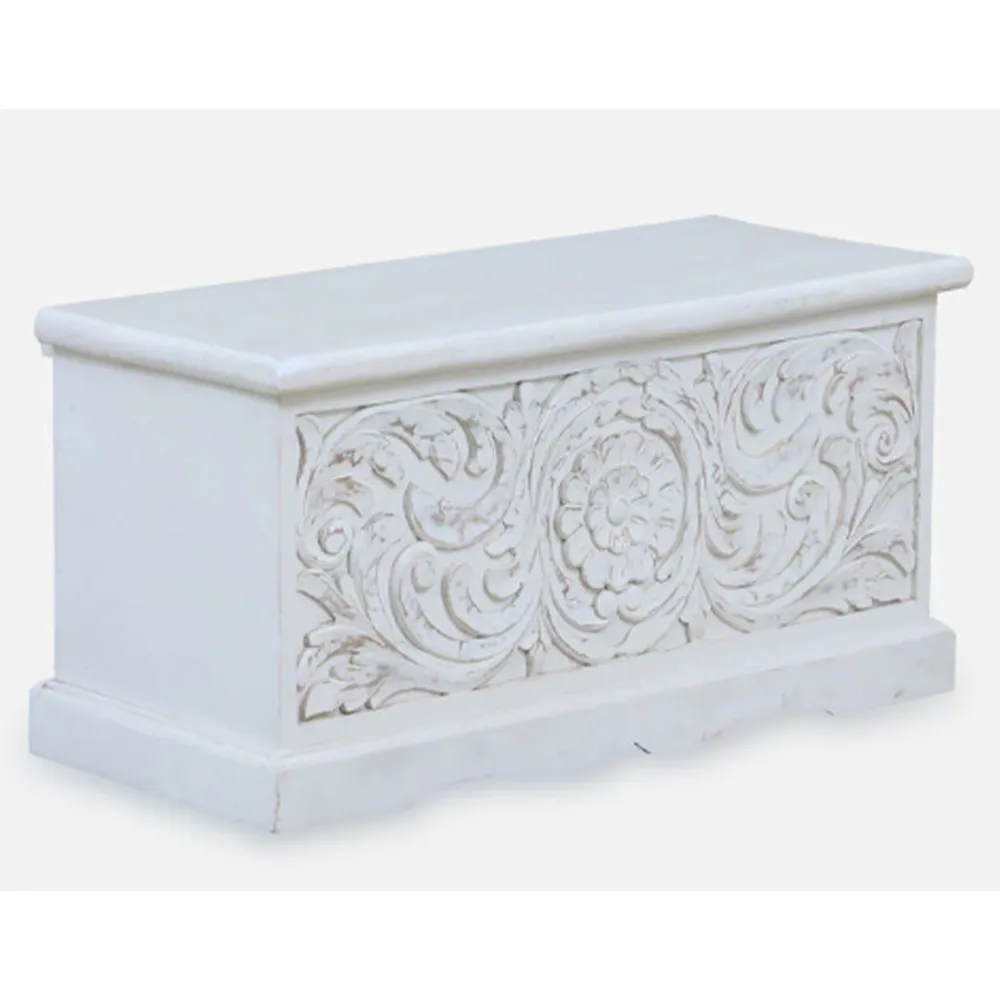 Milky White Traditional Crafted Mango Wood Trunk Box