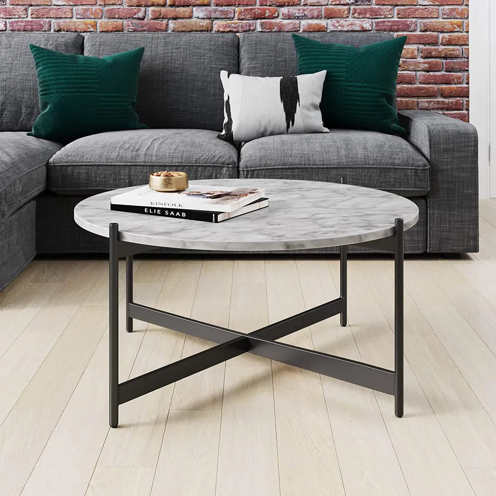 Minimalist Matte Black Metal Centre Table In Criss Cross Design
