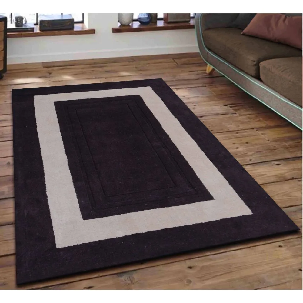 Minimalist Square Patterned Brown & Beige Tufted Area Carpet