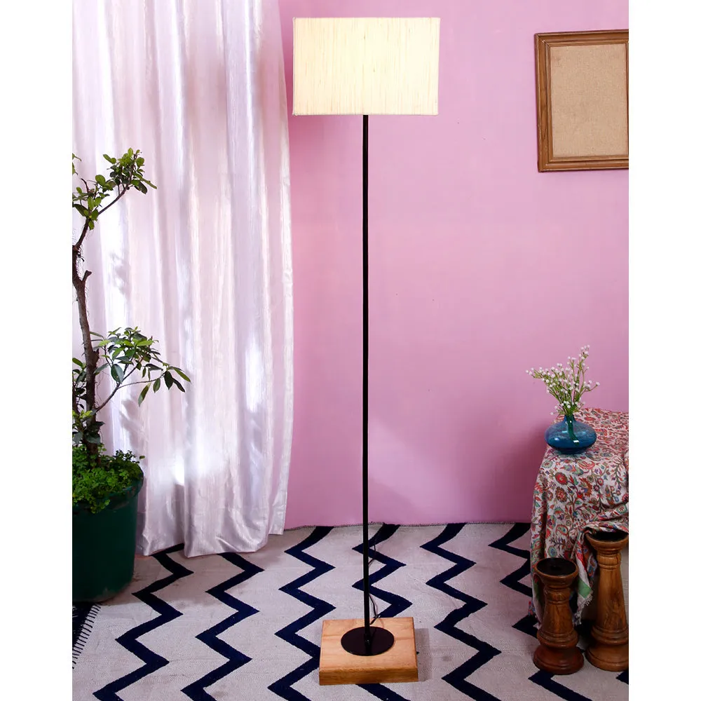 Minimalist Stick Floor Lamp With Wooden Base & Sqaure Shade