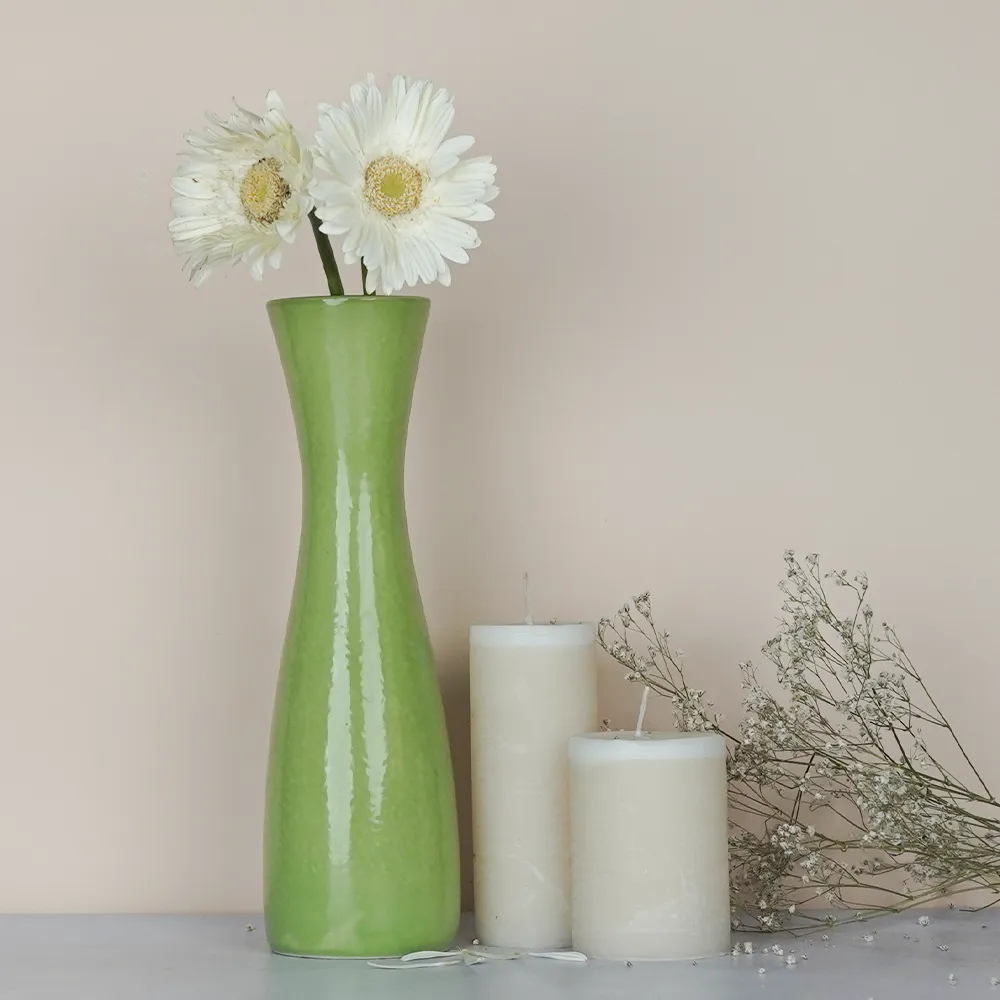 Minimalist Tapered Green Ceramic Vase Pack Of 1 & 2