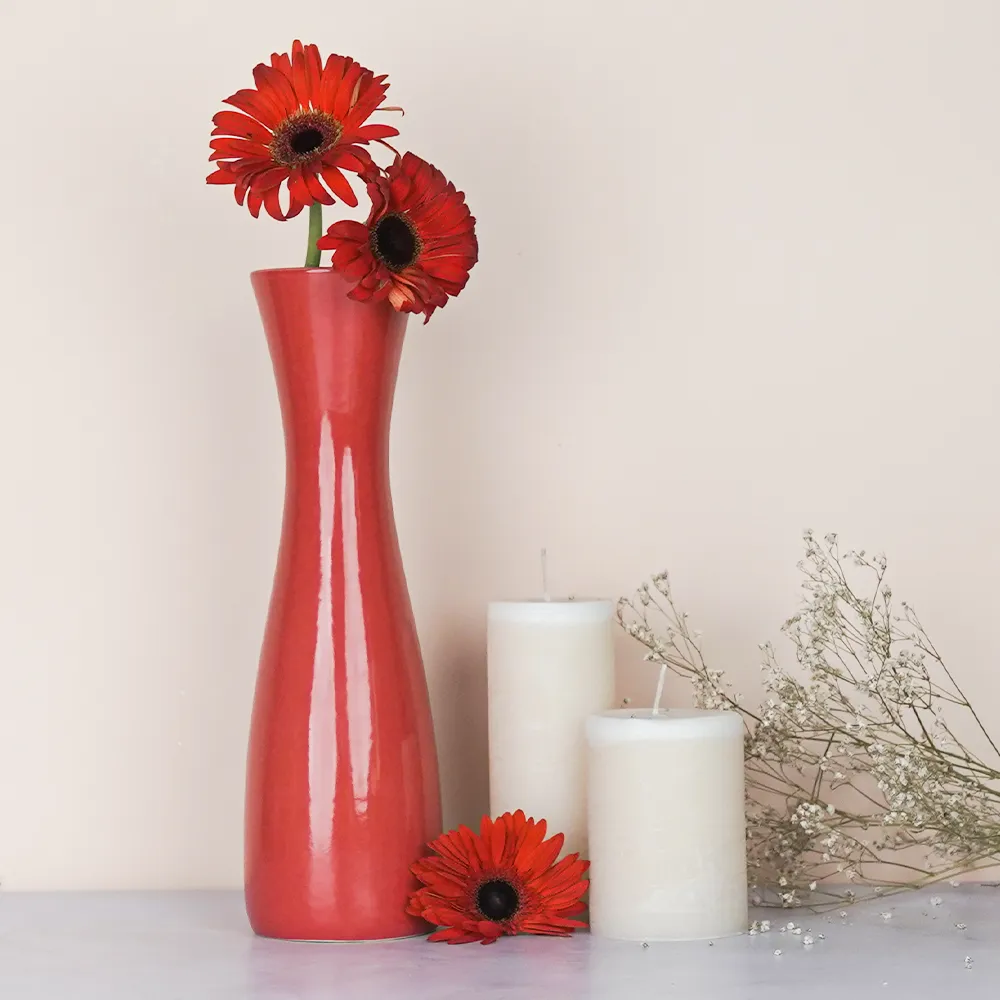 Minimalist Tapered Red Ceramic Vase Pack Of 1 & 2 Vases