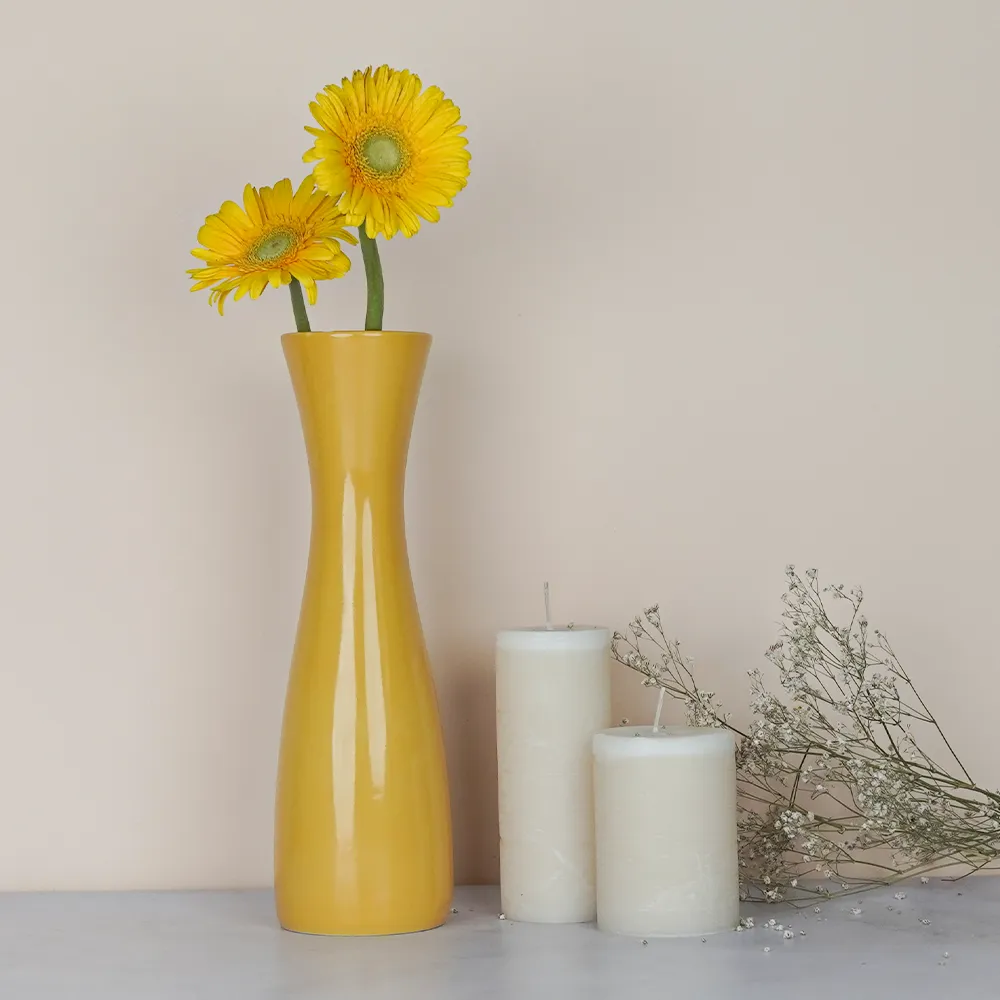 Minimalist Tapered Yellow Ceramic Vase Pack Of 1 & 2 Vases