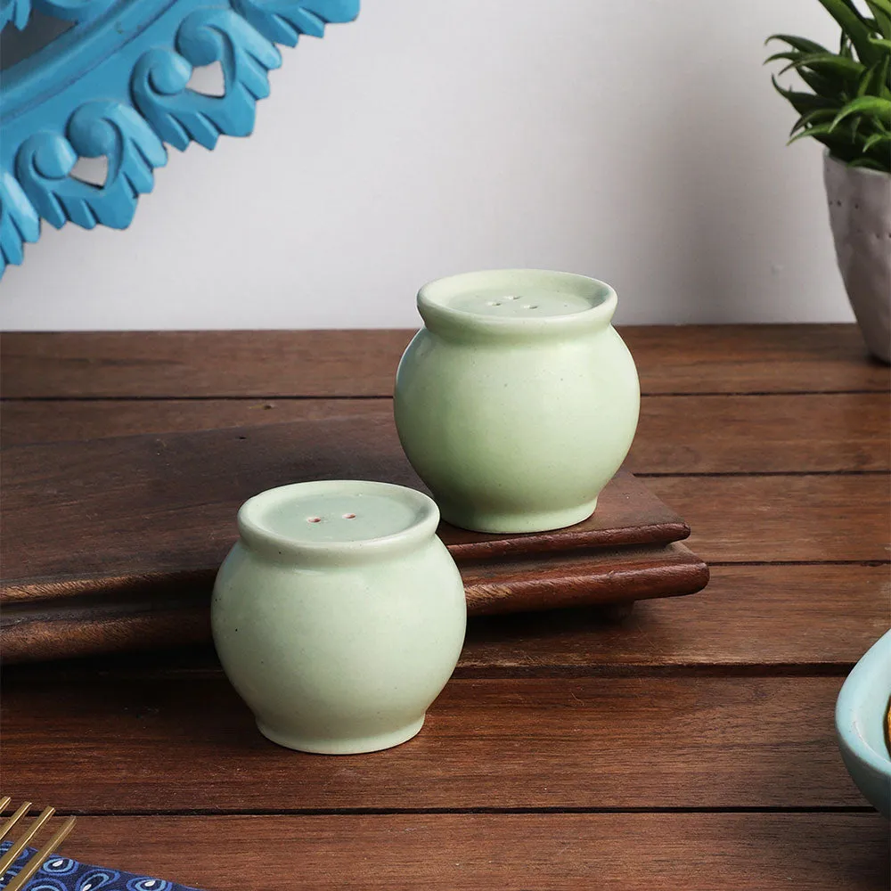 Mint Green Ceramic Round Salt & Pepper Set Of 2